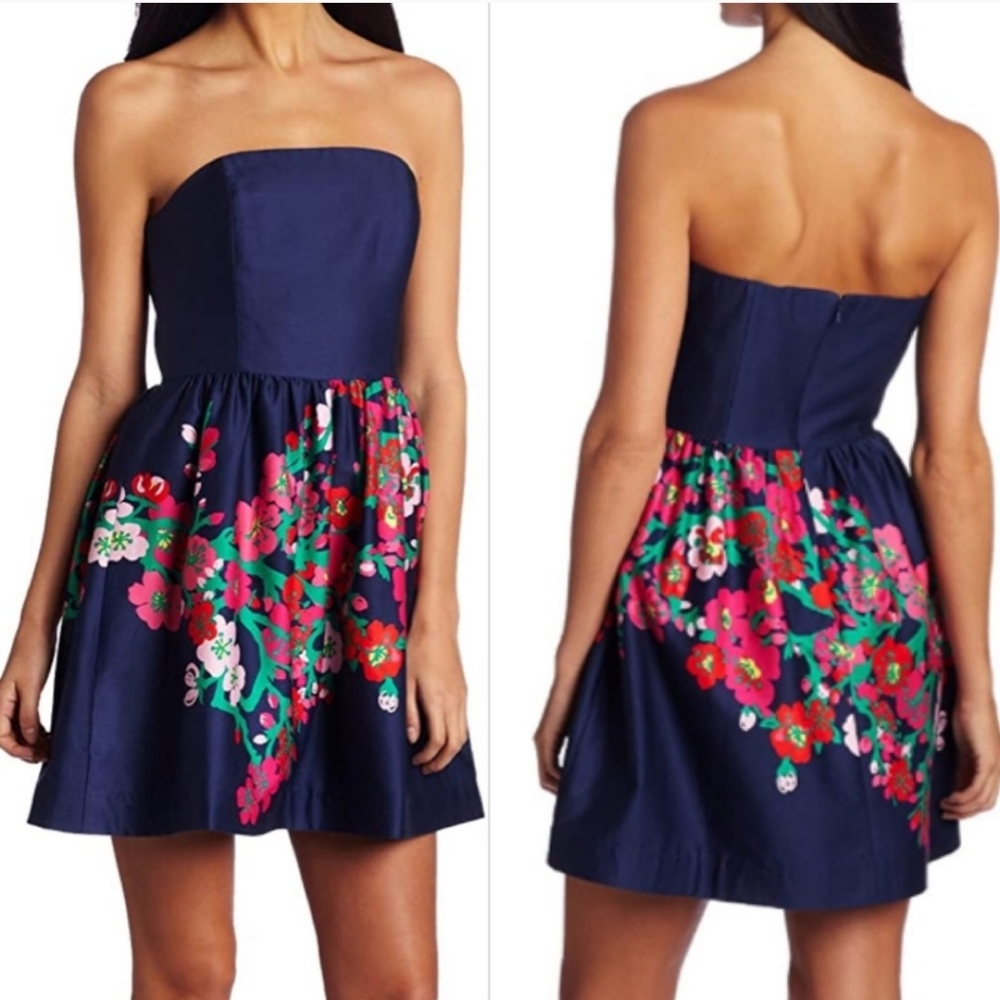 Lilly Pulitzer Strapless Navy Floral Lotti…